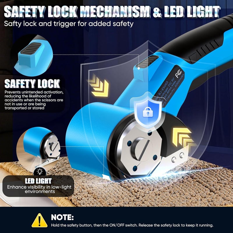 PHYSEN Store Cordless Electric Scissors, 5V Rechargeable Cardboard Box Cutter Heavy Duty Rotary Tool with Safety Lock & LED Light for Cardboard, Fabric, Box (Blue) - Image 2
